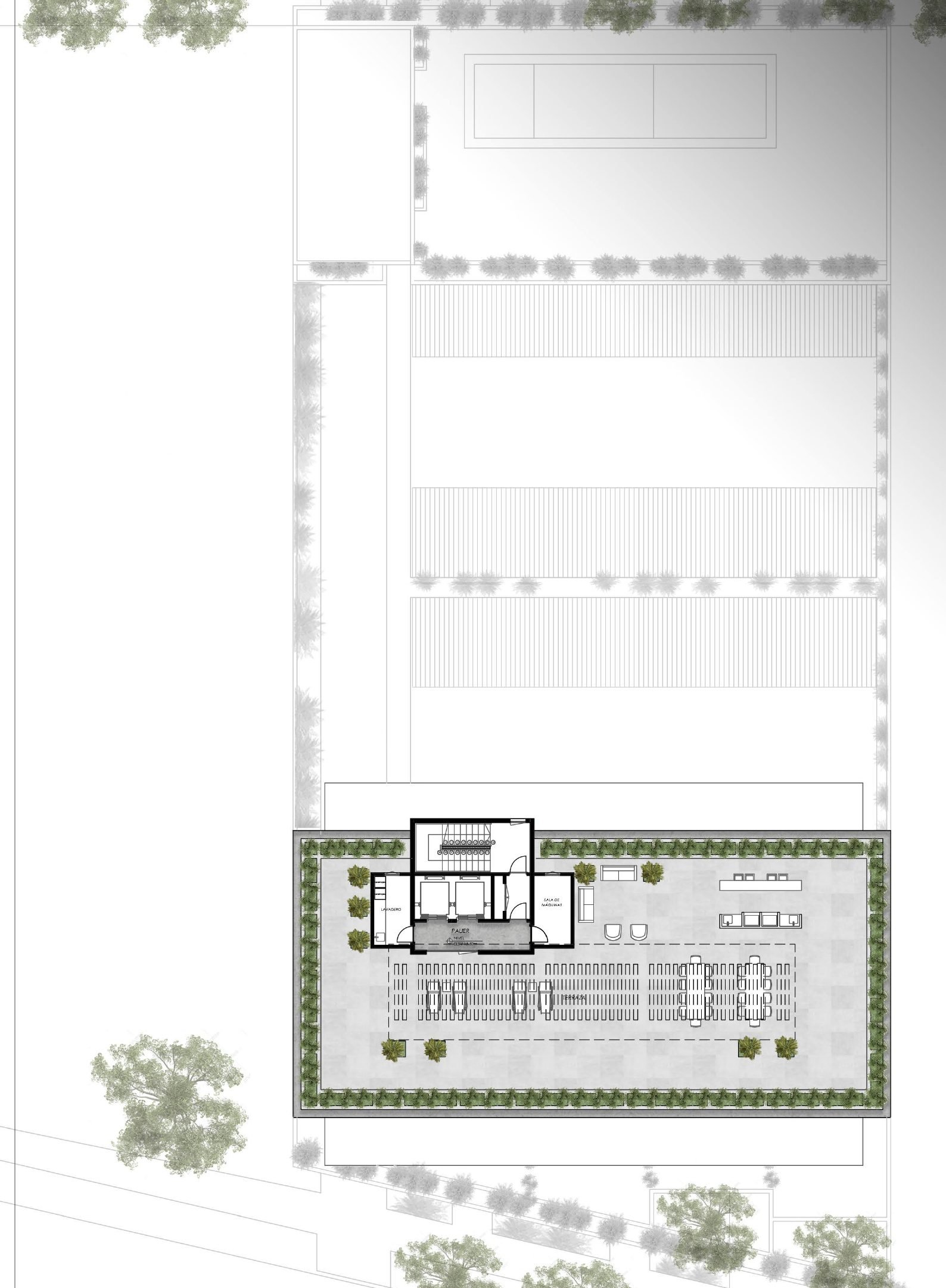 Plano de la terraza del 5º piso con pérgola y parrillas